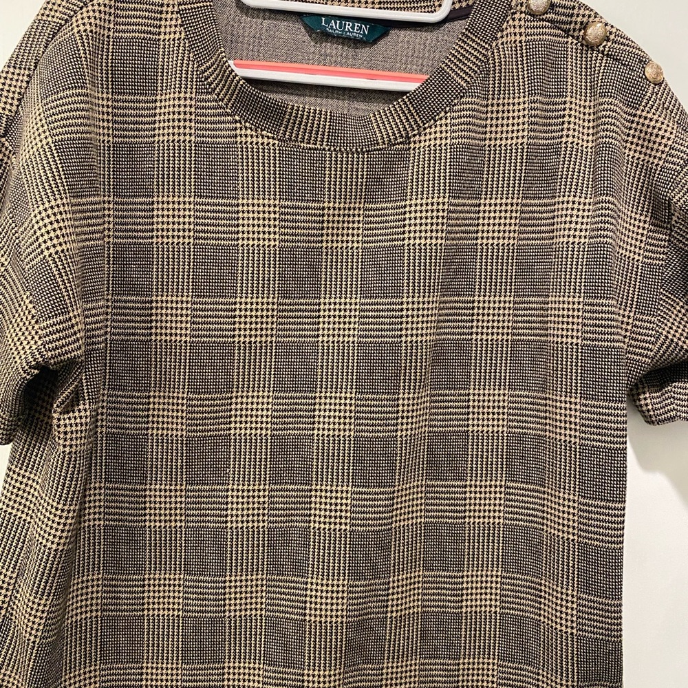 Ralph Lauren Plaid Short Sleeve Tee - Black and Cream